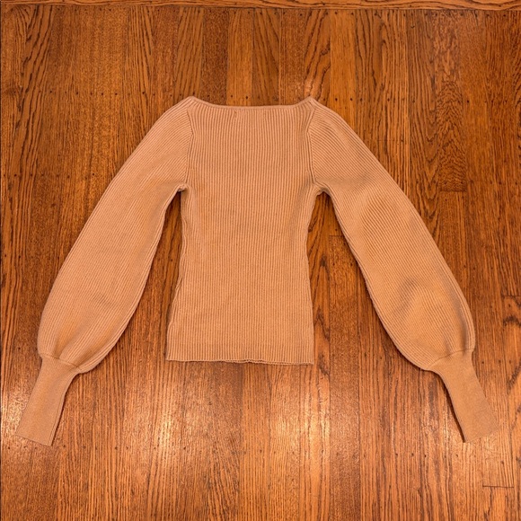 🤎 OAK + FORT Square Neck Sweater • Balloon Sleeves • XS - Picture 5 of 6
